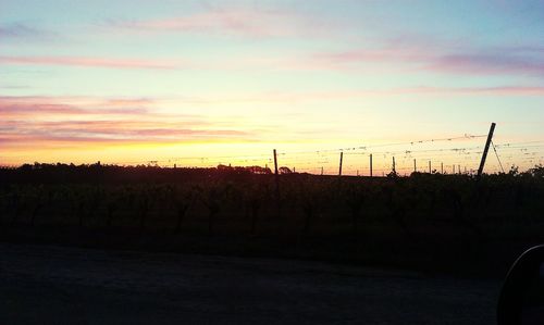 Scenic view of field against sky at sunset