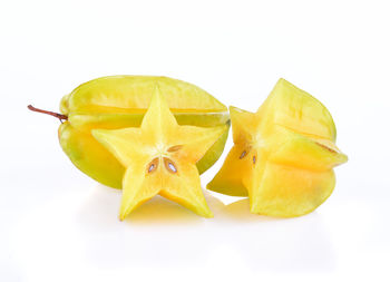 Close-up of lemon slice against white background