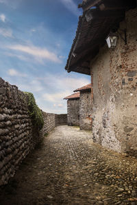 Footpath amidst buildings against sky