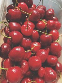 High angle view of cherries in bowl