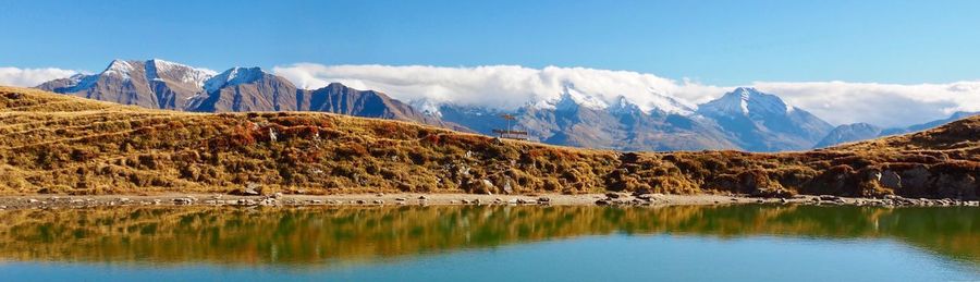 Scenic view of snowcapped mountains against sky