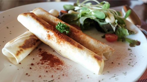 High angle view of food in plate
