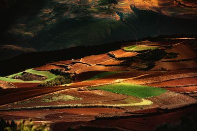 Aerial view of agricultural field at night