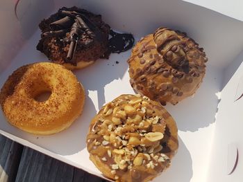 High angle view of breakfast served on table