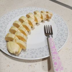 High angle view of dessert in plate on table