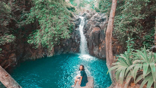 Scenic view of waterfall in forest