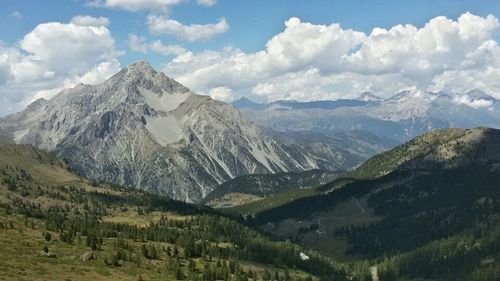 Panoramic view of mountains against sky