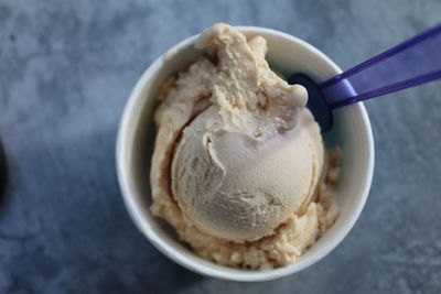 Close-up high angle view of ice cream in bowl