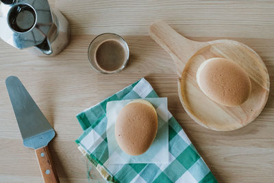 High angle view of breakfast on table