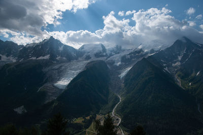 Scenic view of snowcapped mountains against sky