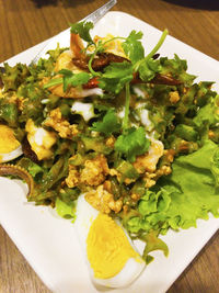 Close-up of food in plate on table