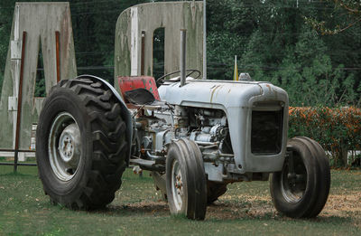 Vintage car on field