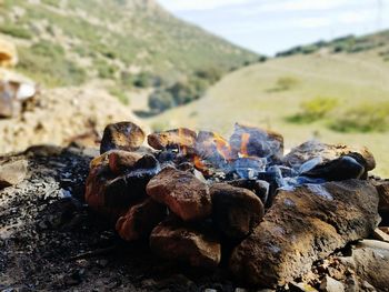 Close-up of fire pit 