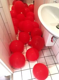 High angle view of red balloons at home