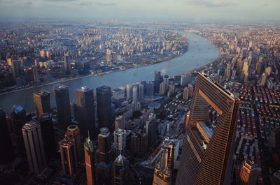 High angle view of buildings in city