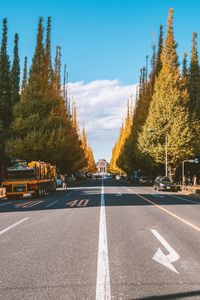 Road by trees against sky