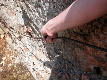 Via ferrata or fixed rope route for hiking in the mountains