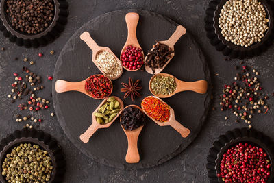 High angle view of spices on table