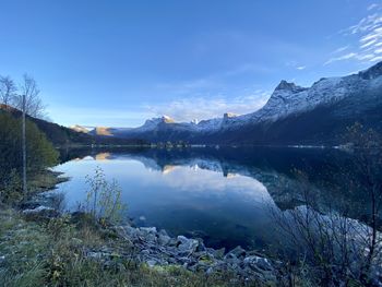 Scenic view of lake against sky