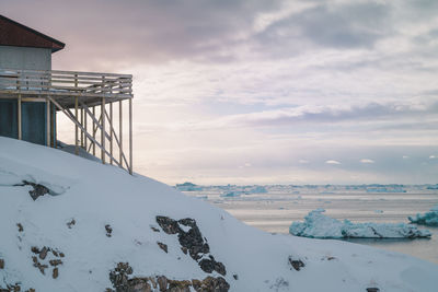 Scenic view of snow covered landscape against sky