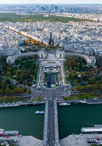 High angle view of city buildings