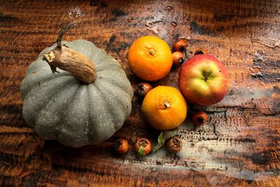 High angle view of fruits on table