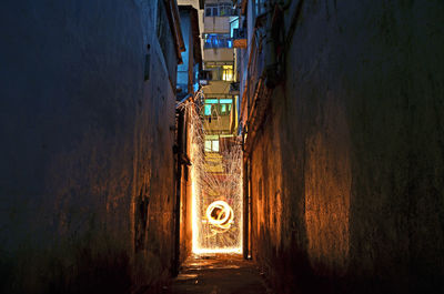 Light painting in narrow walkway