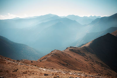 Mountain panorama of the tatra mountains from kasprowy wierch  on a autumn day 