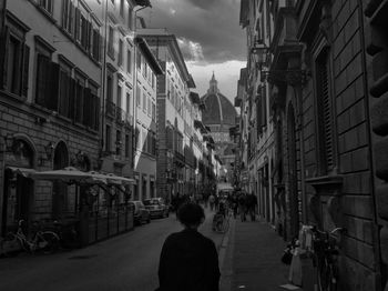 A beautiful grayscale shot of florence downtown with duomo florence in the background. 