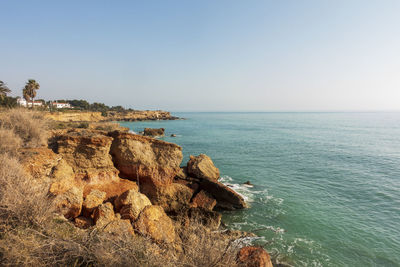 Scenic view of sea against clear sky