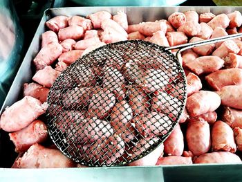 High angle view of fish for sale in market