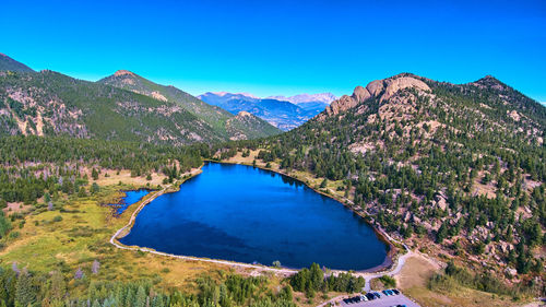 Scenic view of lake against blue sky