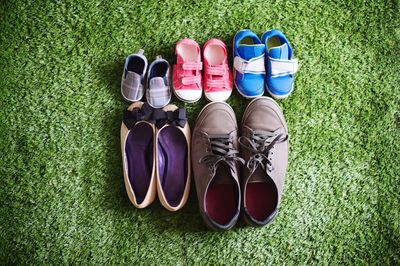 High angle view of shoes on grass