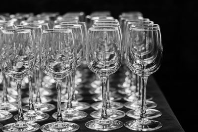 Close-up of wineglasses on table