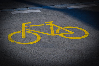 High angle view of text on street