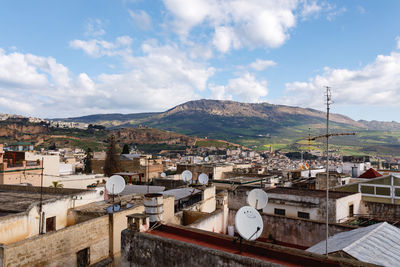 High angle view of townscape against sky