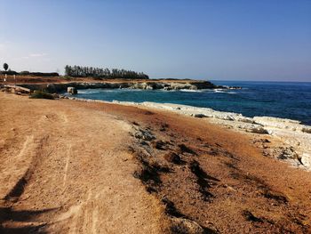 Scenic view of beach against clear sky