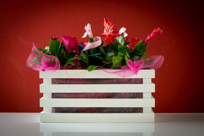 Close-up of pink flowers on table