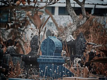 Close-up of rusty metal structure in city during winter