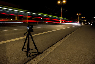 Light trails on road at night