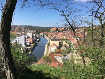 View of townscape against clear sky