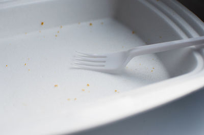 High angle view of empty plate on table