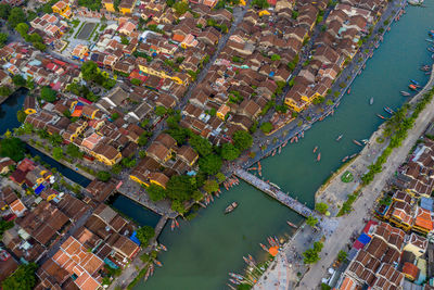 High angle view of buildings in city