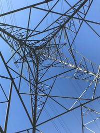 Low angle view of electricity pylon against sky