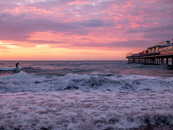 Scenic view of sea against sky during sunset