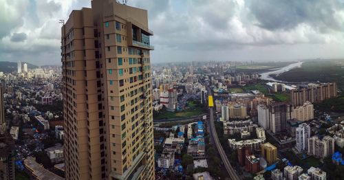 High angle view of buildings in city