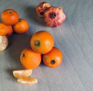 High angle view of oranges on table