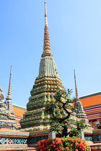 Low angle view of temple building against sky