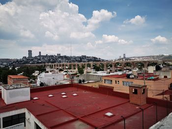 High angle view of townscape against sky