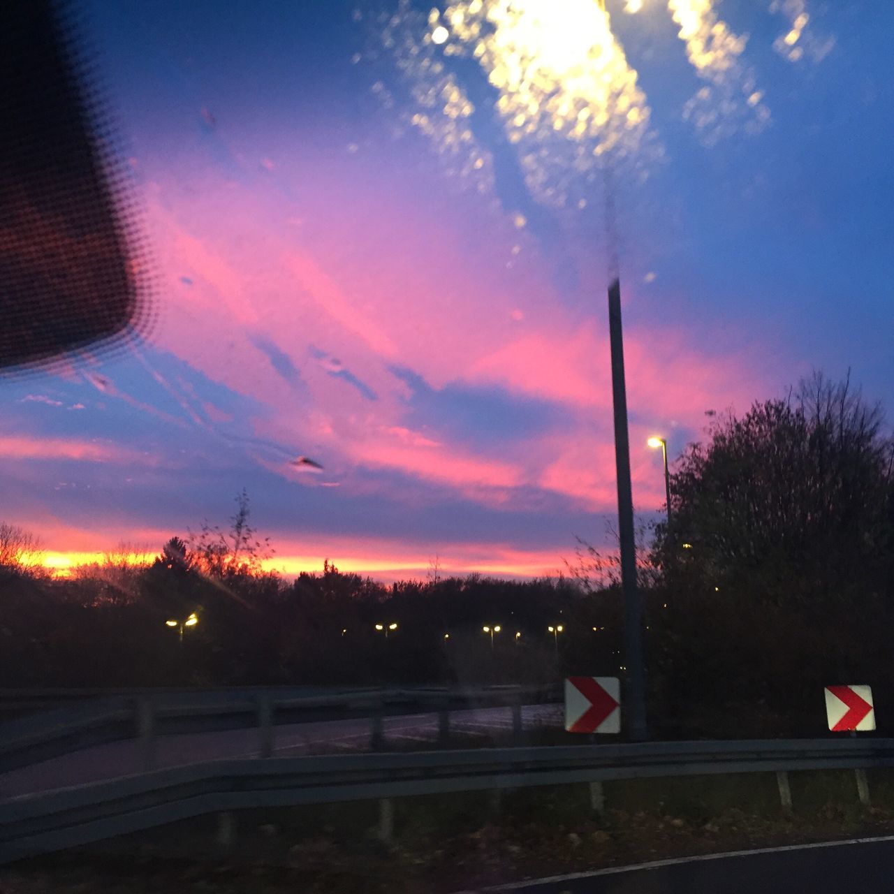 sunset, transportation, illuminated, sky, road, no people, cloud - sky, outdoors, tree, night, nature, beauty in nature, red light